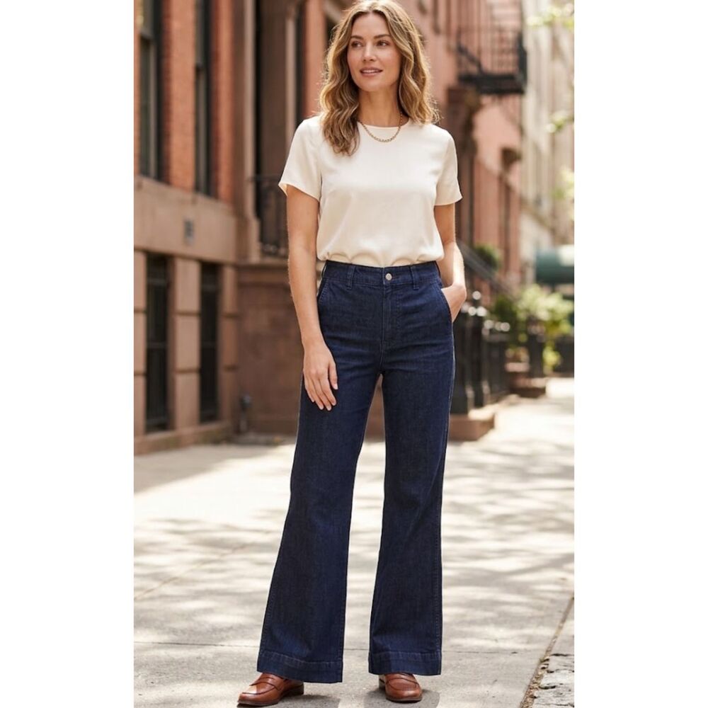 J. Crew Wide Leg High Rise Denim Trouser Jean Women's Size 29 Petite